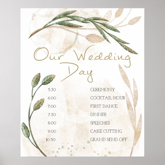 Gouden Saliegroen Bloem Bruiloft Schema Poster (Voorkant)