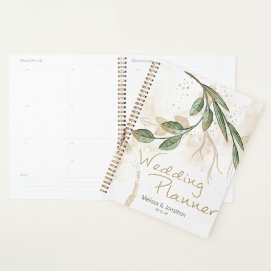 Gouden Saliegroen Bloem Bruiloftsplanner Planner (Display)