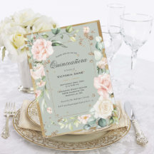 Gouden Saliegroen Elegante Bloemige Quinceañera