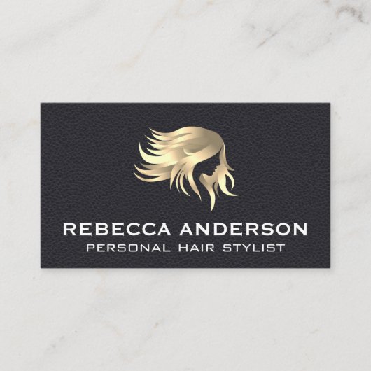 Gouden Salon Haar | Zwart leder Visitekaartje (Voorkant)