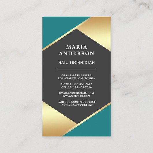 Gouden Salon Nagellak Fles Manicurist Foto Visitekaartje (Achterkant)