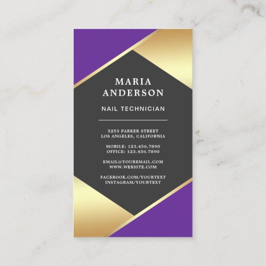 Gouden Salon Nagellak Fles Manicurist Foto Visitekaartje (Achterkant)