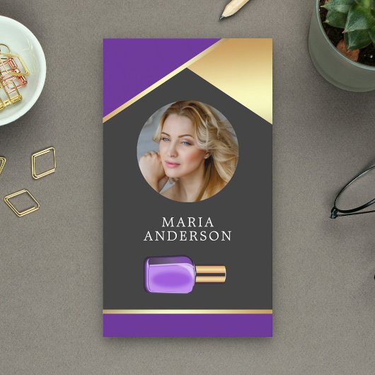 Gouden Salon Nagellak Fles Manicurist Foto Visitekaartje