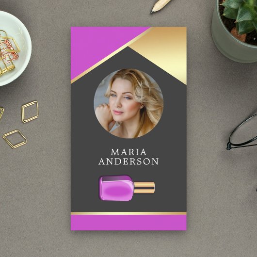 Gouden Salon Nagellak Fles Manicurist Foto Visitekaartje