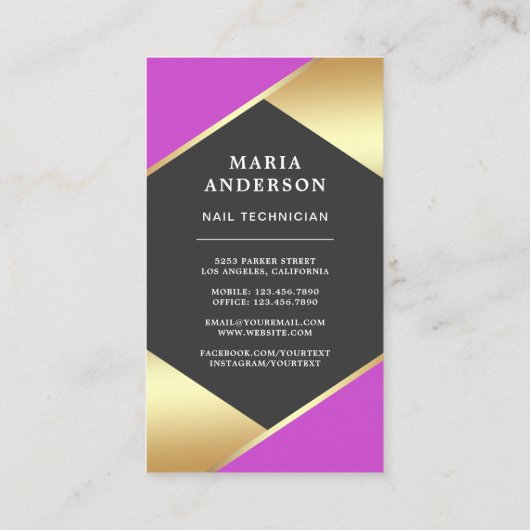 Gouden Salon Nagellak Fles Manicurist Foto Visitekaartje (Achterkant)