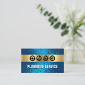 Gouden sanitair streep op blauwe waterdruppels visitekaartje (Staand voorkant)