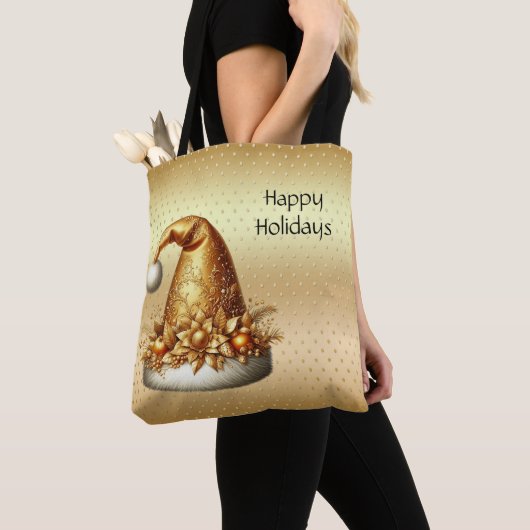 Gouden Santa Hat Holiday Canvas tas (Dichtbij)