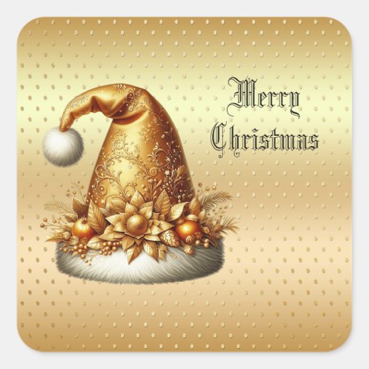 Gouden Santa Hat Kerst sticker (Voorkant)