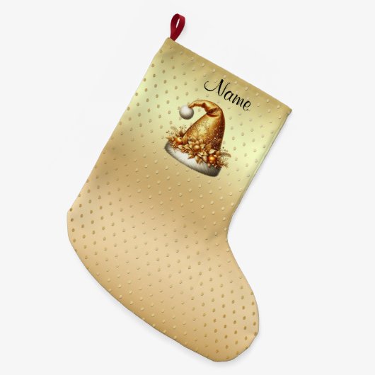 Gouden Santa Hat Kerstvakantie Stocking Grote Kerstsok (Voorkant (Hangend))
