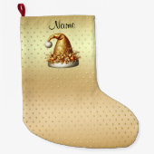 Gouden Santa Hat Kerstvakantie Stocking Grote Kerstsok (Voorkant)