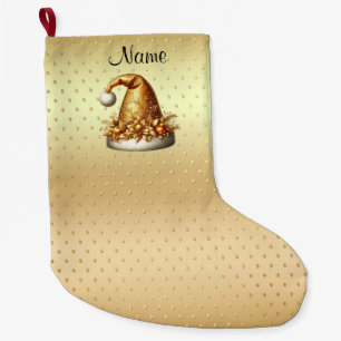 Gouden Santa Hat Kerstvakantie Stocking Grote Kerstsok