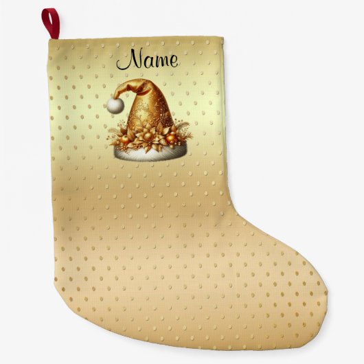 Gouden Santa Hat Kerstvakantie Stocking Grote Kerstsok (Voorkant)