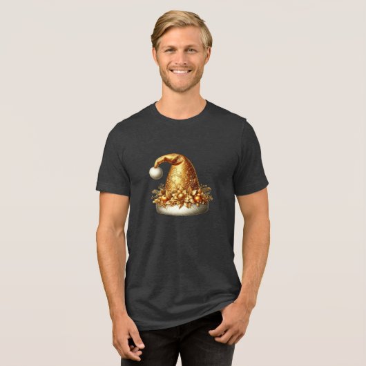 Gouden Santa Hat Mannen Tri-Blend Shirt (Voorkant volledig)