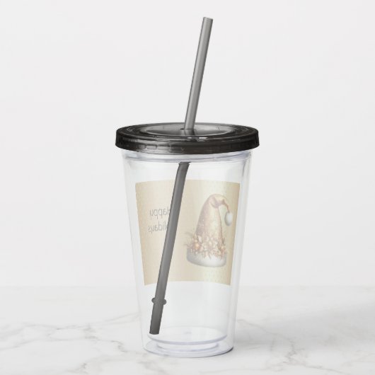 Gouden Santa Hat Vakantie Acryl Tumbler Acryl Drinkbeker (Achterkant)