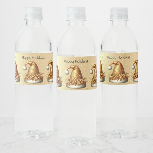 Gouden Santa Hat Vakantie Waterfles Etiket (Flessen)