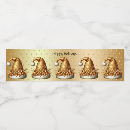 Gouden Santa Hat Vakantie Waterfles Etiket (Enkel label)