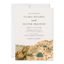 Gouden Santorini Caldera Dorps Watercolor Bruiloft