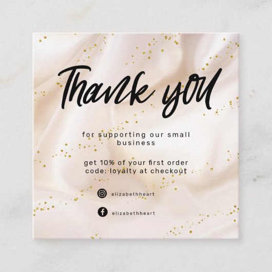 Gouden Satijn Glitter Business Dank u kaart Vierkante Visitekaartje (Voorkant)
