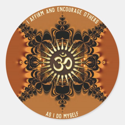 Gouden Satijn Kant OM Spirituele Affirmaties Ronde Sticker (Voorkant)