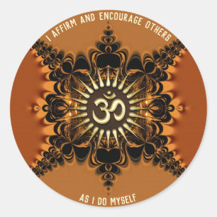 Gouden Satijn Kant OM Spirituele Affirmaties Ronde Sticker