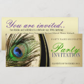 Gouden Satijn Stijlvolle Pauw Veer Uitnodigingen (Voorkant / Achterkant)