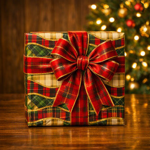 Gouden Satijnsteek Gequilteerde Kerst Plaid Cadeaupapier