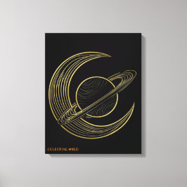 Gouden Saturnus Hemelse Halve Maan Kunst Canvas Ca Afdruk