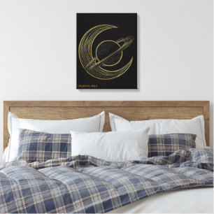 Gouden Saturnus Hemelse Halve Maan Kunst Canvas Ca Afdruk