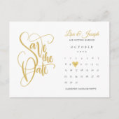 Gouden Sava de datum kalender liefde hart ansichtk Aankondigingskaart (Voorkant)