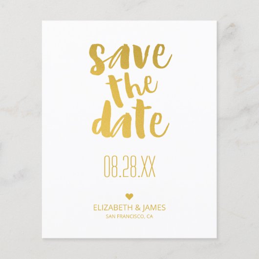Gouden Save The Date Budget Trouw Uitnodiging Flyer (Voorkant)