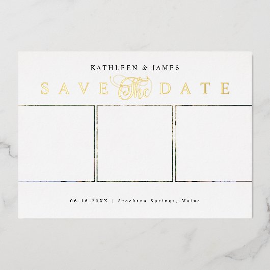 Gouden Save The Date-foto-collage Folie Uitnodiging (Voorkant)