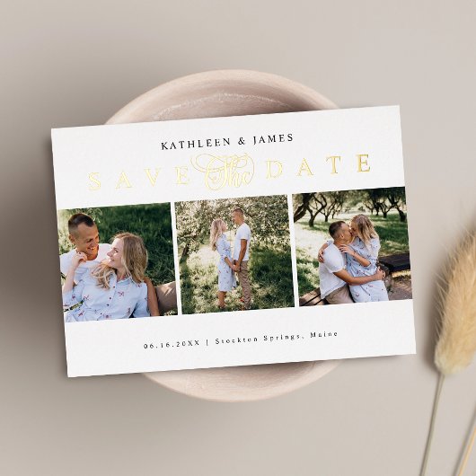 Gouden Save The Date-foto-collage Folie Uitnodiging