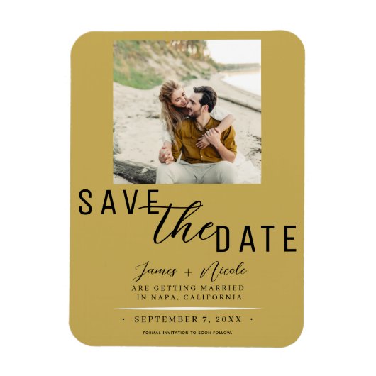 Gouden Save the Date Foto Huwelijk Magneet (Verticaal)