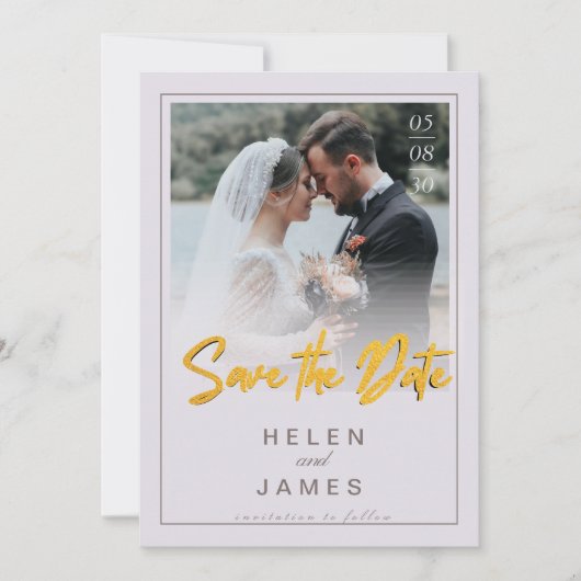 Gouden Save the Date koppel foto klassieke kaart (Voorkant)