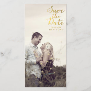 Gouden Save the Date Script Overlay Foto Kaarten