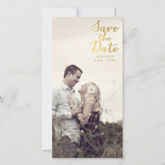 Gouden Save the Date Script Overlay Foto Kaarten (Voorkant)