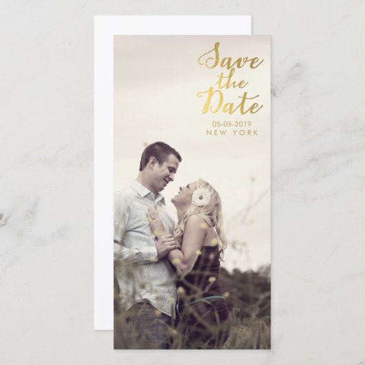 Gouden Save the Date Script Overlay Foto Kaarten (Voorkant / Achterkant)