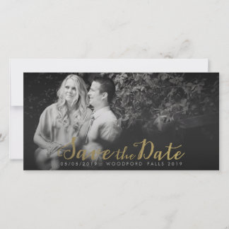 Gouden Save the Date Script Overlay Foto Kaarten