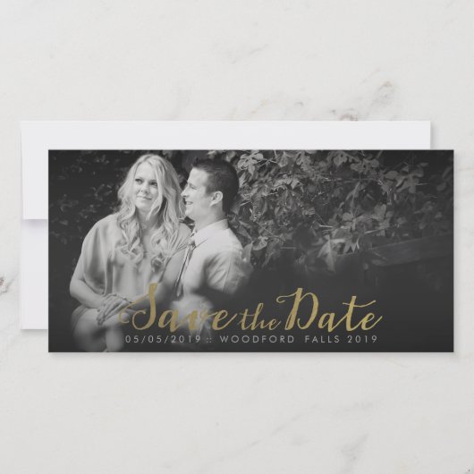 Gouden Save the Date Script Overlay Foto Kaarten (Voorkant)