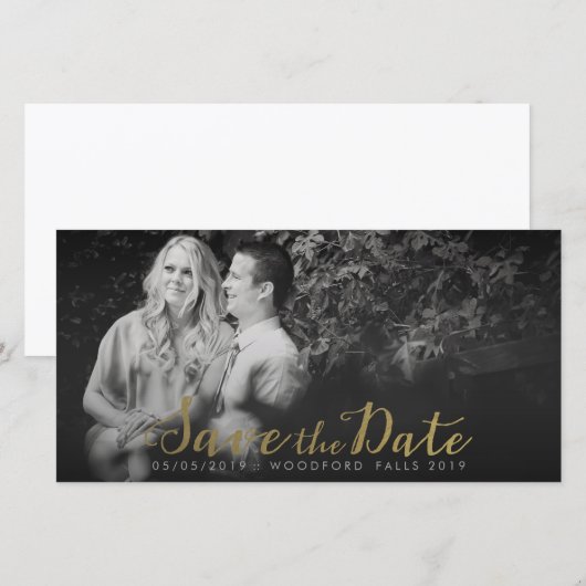 Gouden Save the Date Script Overlay Foto Kaarten (Voorkant / Achterkant)