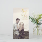 Gouden Save the Date Script Overlay Fotokaarten (Staand voorkant)