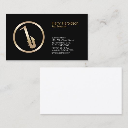 Gouden Saxofoon Icon Jazz Muzikant Visitekaartje (Voorkant / Achterkant)