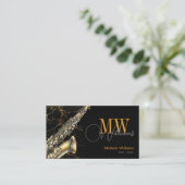 Gouden Saxofoon Jazz, Zwart & QR Code, Monogram Visitekaartje (Staand voorkant)