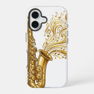 Gouden Saxofoon met Wervelende Muzieknoten Telefoo iPhone 16 Hoesje