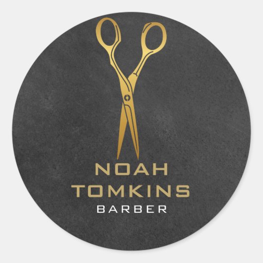 Gouden schaar Barber krijtbord Ronde Sticker (Voorkant)