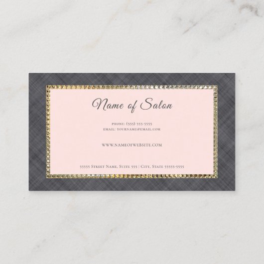 Gouden Schaar Bloem Roze Grijs Linnen Haar Stylist Visitekaartje (Achterkant)