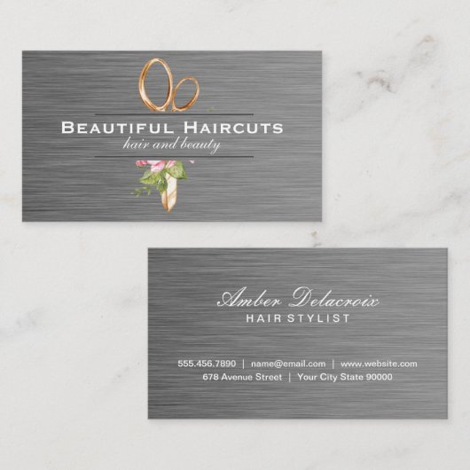 Gouden Schaar Bloemen | kapper Visitekaartje (Voorkant / Achterkant)