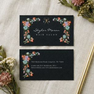 Gouden Schaar Bloemen Krans Haarstylist Zwart Visitekaartje