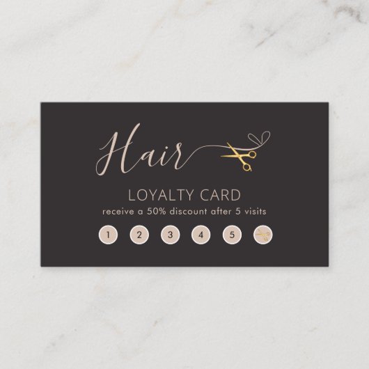 Gouden Schaar Donkergrijs Haarstylist Beauty Salon Klantenkaartje (Voorkant)