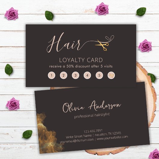 Gouden Schaar Donkergrijs Haarstylist Beauty Salon Klantenkaartje